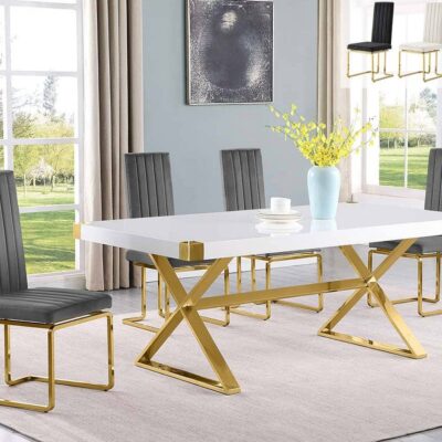 Anaya White Lacquer Dining Table Gold Base