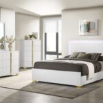 Astrid White LED Bed With Gold Accents