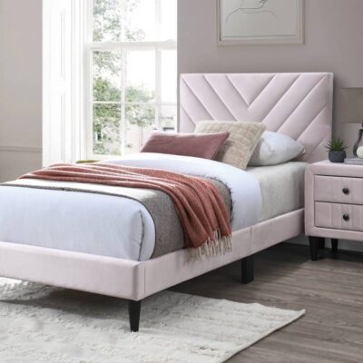 Bernal Light Pink Velvet Platform Bed