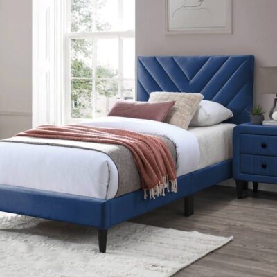 Bernal Navy Velvet Platform Bed