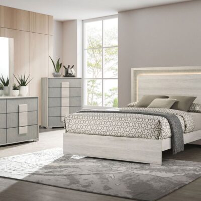 Calvina LED Bed White Wash Finish