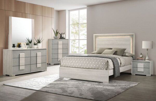 Calvina LED Bed White Wash Finish