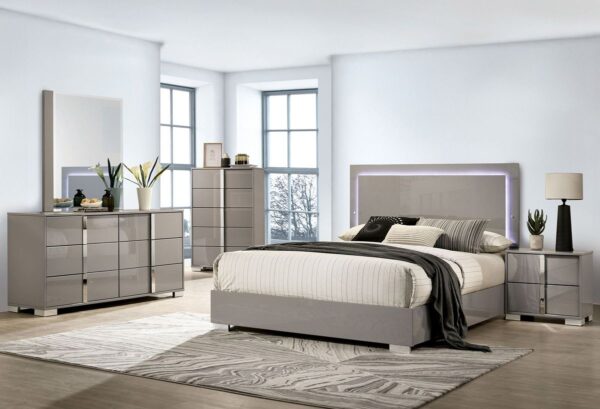Dalyn Grey Lacquer Bed With LED Lights