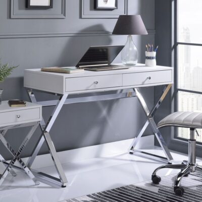 Delaney White Lacquer Finish Office Desk