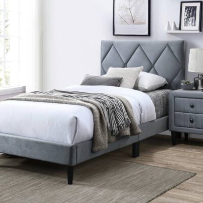 Lazer Grey Velvet Platform Bed