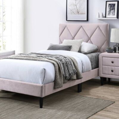 Lazer Light Pink Velvet Platform Bed