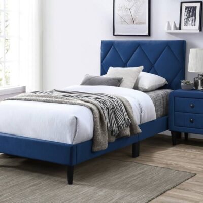 Lazer Navy Blue Velvet Platform Bed