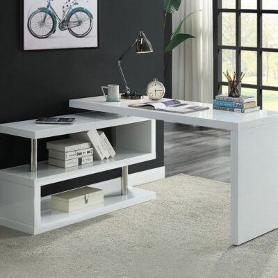 Mina White Desk With Folding Side