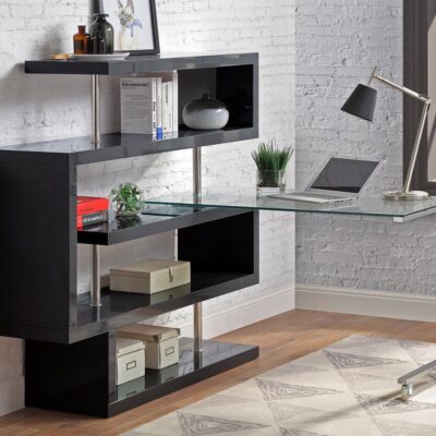 Rowan Black Bookcase Swivel Desk