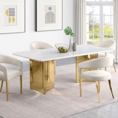 Titan Marble Top Dining Table With Gold Base